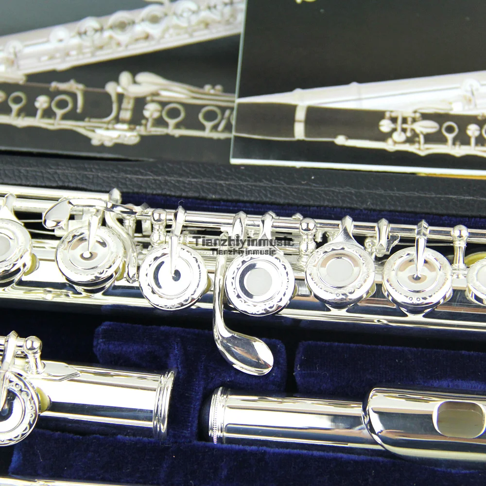 

new1pcsflute 16 open hole silver plated flute with Split E mechanism offset +2pcs mouthpiece Plate with silver