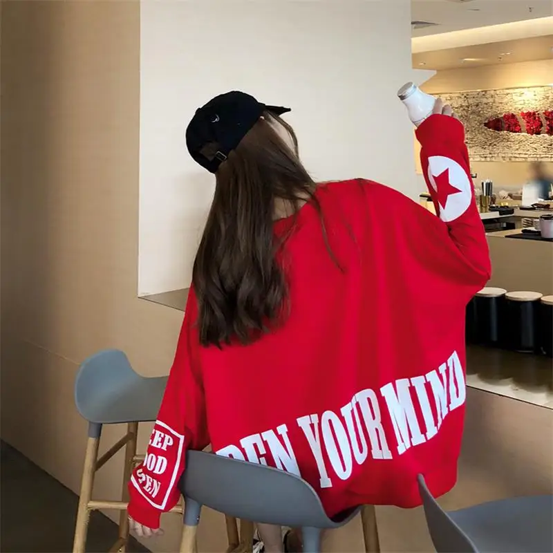 Женские свитшоты в винтажном стиле Harajuku Ulzzang Свободный свитшот с надписью