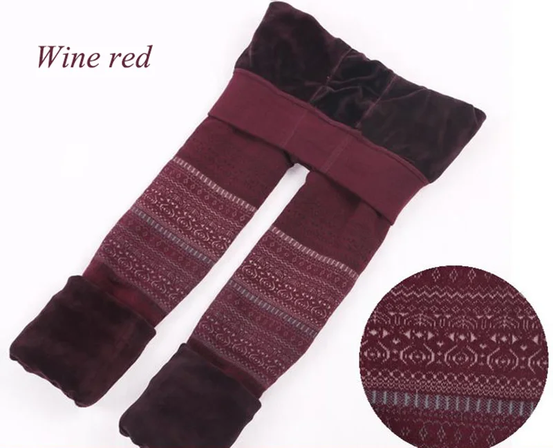 Новые зимние суперплотные женские леггинсы с высокой талией, эластичные женские теплые бархатные брюки, женские эластичные леггинсы в стиле ретро - Цвет: wine red