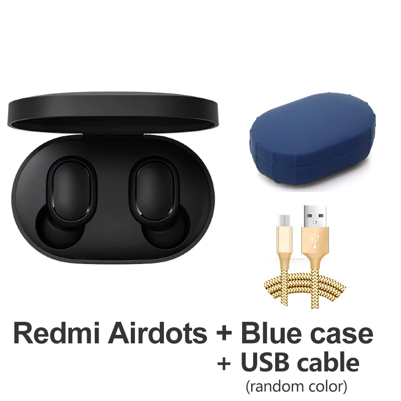 Xiaomi Redmi AirDots True Беспроводной Bluetooth 5,0 наушники DSP активного Шум отмены TWS наушники-вкладыши с микрофоном - Цвет: Blue Case N Cable