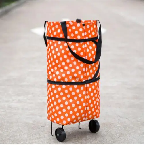 IUX Оксфорд складная сумка новая многоразовая сумка-тележка для покупок сумки на колесиках сумки для покупок - Цвет: Orange Dots