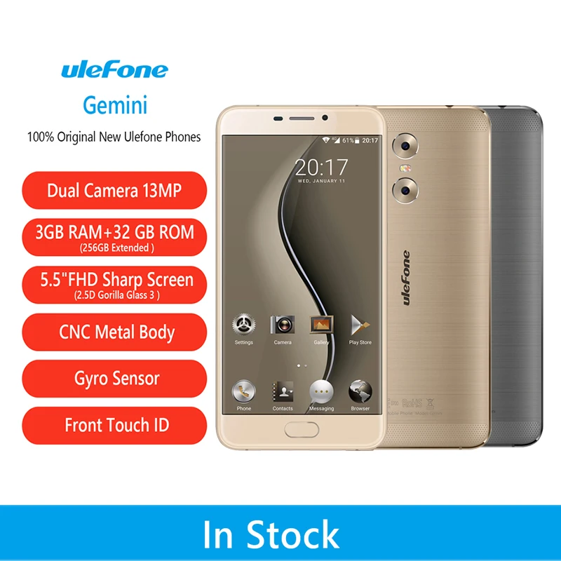 ulefone Gemini Mobile Phones MT6737T 1 5GHz Quad Core 32G ROM 3G RAM Android 6 0