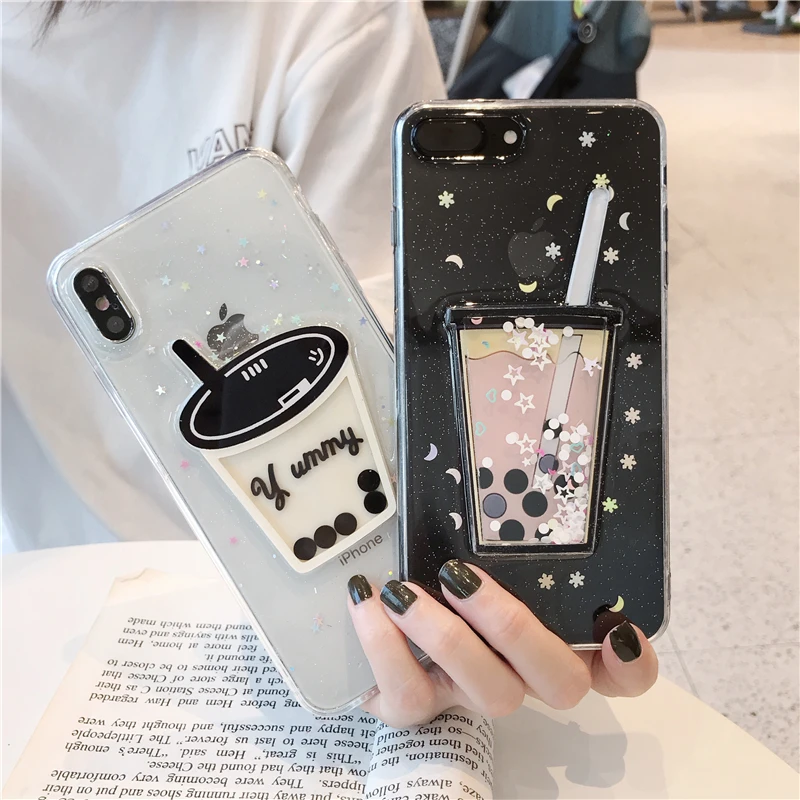 

Epoxy 3D Cartoon Milk Tea Transparent Phone Case For iPhone X 6 6S 7 8 plus Phone Case For iphone XR XS Max Back Cover