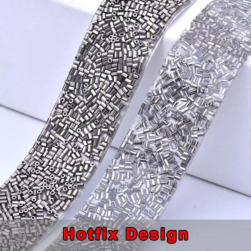 JUNAO 2.3*36cm Gray Inlaid Tube Rhinestone Ribbon Hot-Fix Strass Mesh Chain Non Sewing Crystal Stones Band Trim For Home Textile - Цвет: Hotfix Design