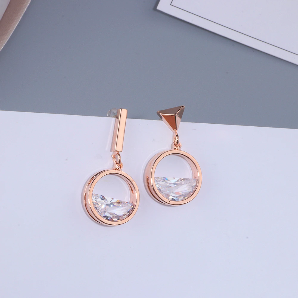 2018 New Design Asymmetric Earrings For Women Geometric Shape Rose Gold Color Crystal Drop Earrings Female Jewelry Gift WX109