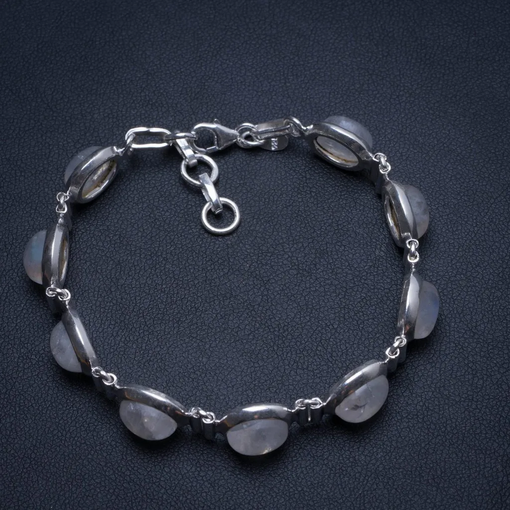 

Natural Rainbow Moonstone Handmade Vintage 925 Sterling Silver Tennis Bracelet 6 3/4-7 1/2" T8365