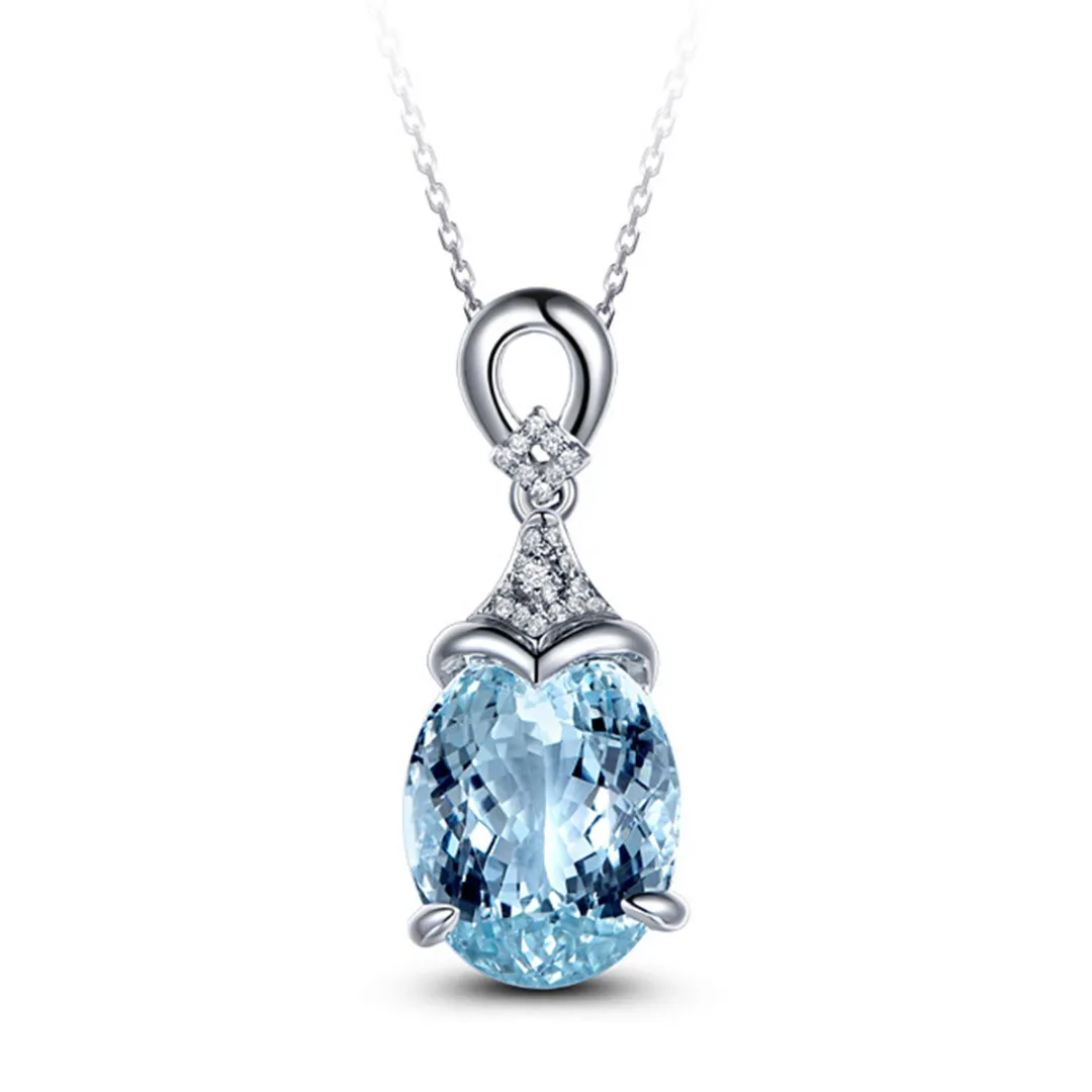 Valentine Lover Gift Classic Charming Natural Stone Blue Crystal Long Chain Necklace Women Wedding Silver Jewelry Shellhard
