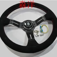 330 мм модифицированное рулевое колесо замшевая кожа рулевое колесо Автомобильная гонка рулевое колесо алюминиевая рама красная линия