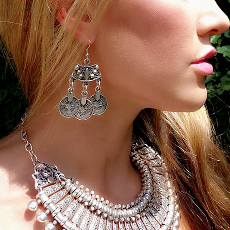 

Exaggerated Coin Flower Hoop Earrings For Women Fashion Jewelry Double Sided Gold Silver Plated Earrings 2019