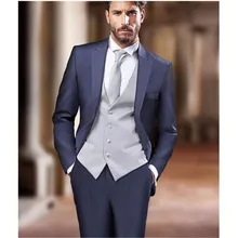 Стиль мужской темно-синий костюм костюмы жениха смокинги Модные мужские свадебные костюмы на выпускной Лучший мужской костюм(куртка+ жилет+ брюки