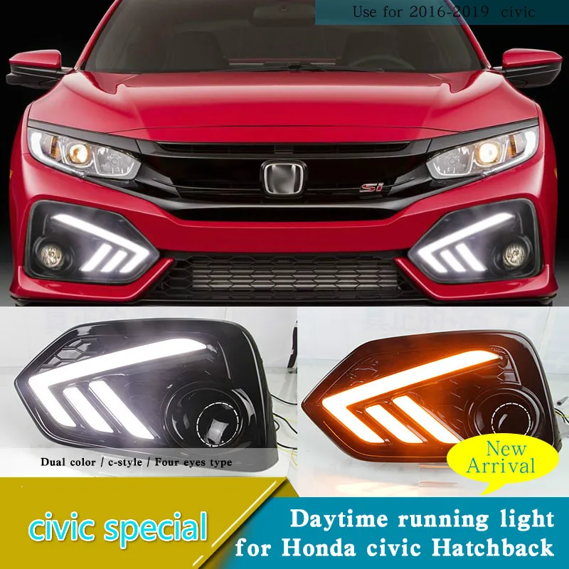 

Day Light led for Honda civic 2016-2018 hatchback style drl front fog lamp cover with yellow signal fog lamp