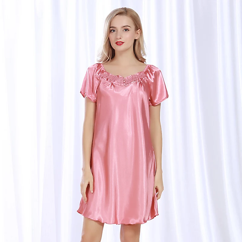 Ночная рубашка женская шелковая сатиновая с коротким рукавом|sleeping dress|home dresssummer