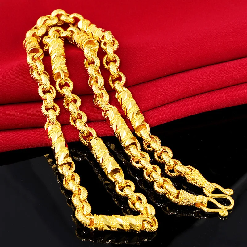 

Solid Column Chain With Rope Chain Necklace Yellow Gold Filled Newest Domineering Men's Necklace Jewelry Collier Homme