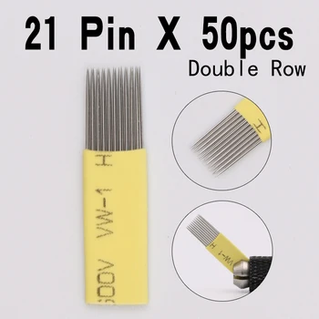 

50PCS Microblading Shading Blades Tattoo Needles 21 Pins Fog eyebrow & Lips Needle DOUBLE ROW Microblading Needles 21M1