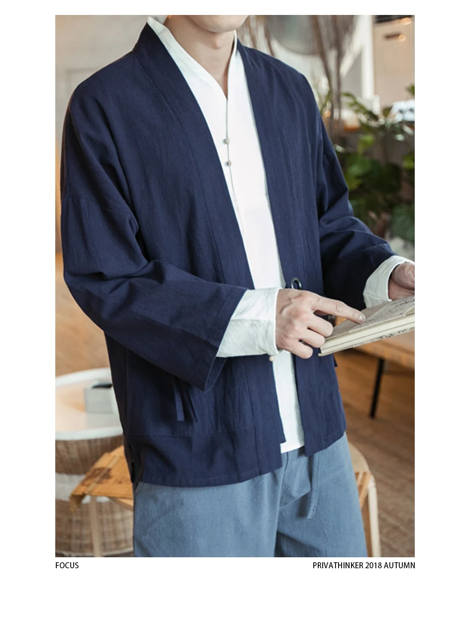 Sinicism магазин хлопок Мужские льняные рубашки кимоно традиционные Открыть стежка рубашка пояс карман мужской три четверти рукав Harajuku