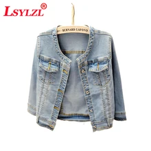 4XL Большие размеры джинсовая куртка женская верхняя одежда Демисезонный короткие джинсовые Куртки женский пальто 7 очков рукав одноцветное пальто Для женщин B294