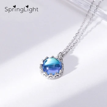 

SpringLight Aurora Pendant Blue Halo Crystal Gemstone Necklace Real 925 Sterling Silver Fine Jewelry Gift for Women Wedding Gift