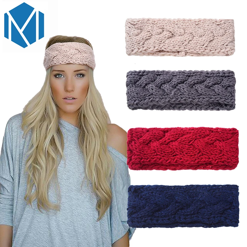 

M MISM New Women Winter Knitting Turban Headbands Solid Warm Crochet Hair Band Knitted Wool Stretch Twist Head Wrap Head Band