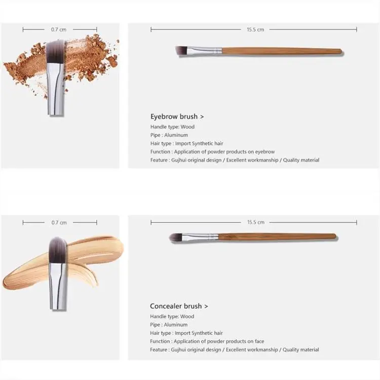 11 шт натуральный бамбук Профессиональные кисти для макияжа набор кисть для смешивания тональной основы Инструмент косметические наборы для макияжа