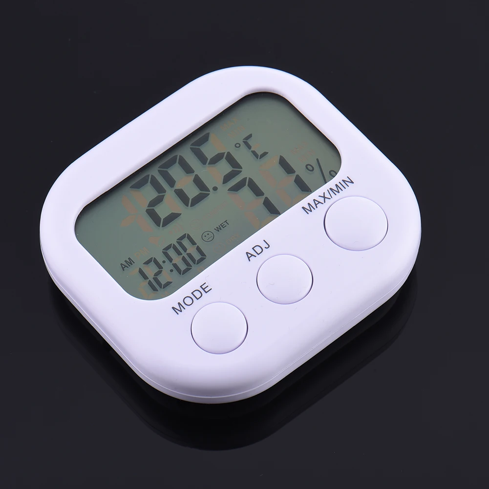 LCD Digital Thermometer Hygrometer Temperature Humidity Meter Gauge With Clock New Weather Station