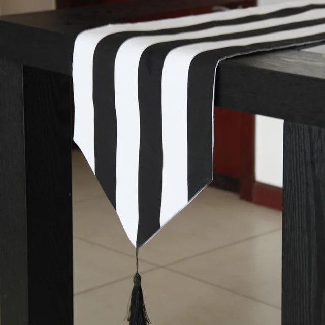 Trendy Table Runner Black White Strip Runners Modern Home Trendy Table Runner Black White Strip Runners Modern Home Hotel Bedroom Dustproof Cloth Wedding Decoration