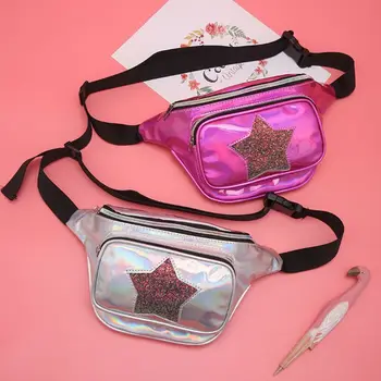 

Women Fashion Holographic Fanny Pack Phone Pouch PU Leather Waist Bag Hip Purse Travel Bags