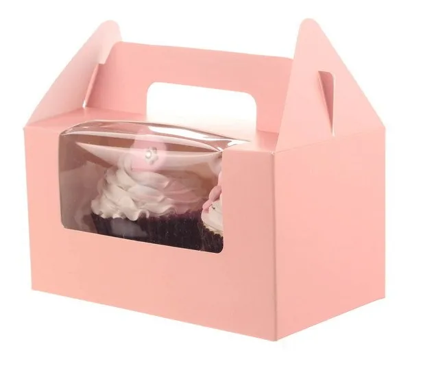 12 шт./лот два Чехол Белый Розовый Крафт-Бумага синего цвета кекс коробки для тортов и пирожных с чистого ПВХ окна Свадебная вечеринка Подарочная коробка упаковки Торта - Цвет: Розовый