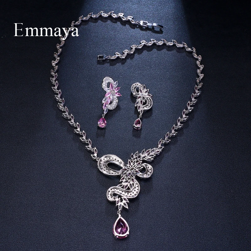 Emmaya, модный бренд, в форме капли воды, AAA, кубический циркон, три цвета, кристалл, серьги, ожерелье, набор для женщин, невесты, ювелирное изделие, подарок