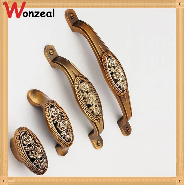 Single Knob Hole CC 64mm/96mm/128mm European Kitchen Furniture Handle antique bedroom drawer