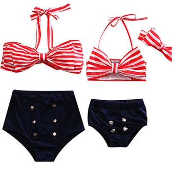 

Summer Mother And Daughter Swimsuit 2018 New Family Striped Swimwear Family Match Clothes Beachwear Mom and Daughter Bikini Set