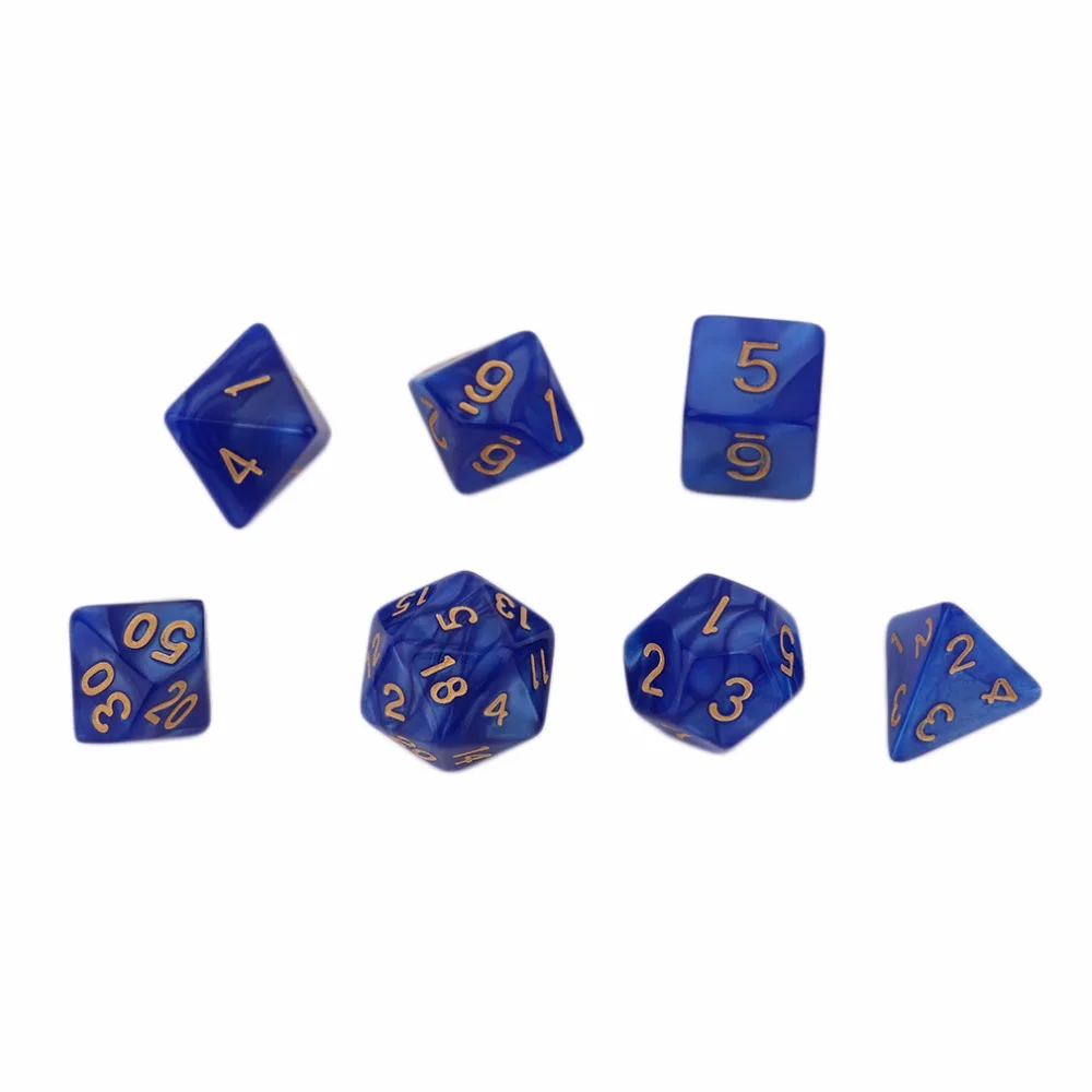 New Arrival 7 Pcs Set Bright Color Digital Dice Creative Multi-Faceted Pearl Gemmed Acrylic Dice 16-20mm D4 D6 D8 D10 D12 D20