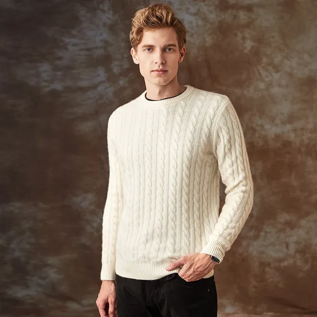 mens white cable knit jumper
