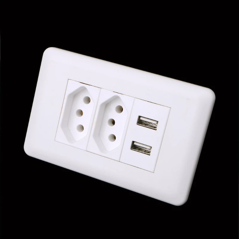 

1Pc 15A WallDouble Standard Power Socket Adapter Dual Ports USB Charger Panel 5V 2.1A W715