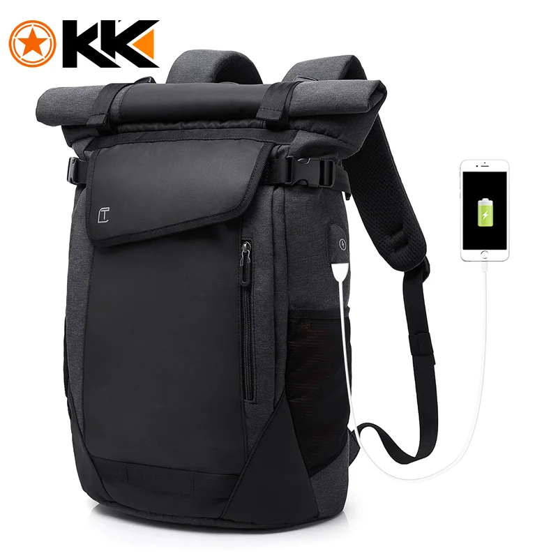 KAKA, модный мужской рюкзак для путешествий, водонепроницаемый, 15,6, рюкзак для ноутбука, унисекс, большой объем, USB порт, мужской рюкзак с защитой от кражи - Цвет: black