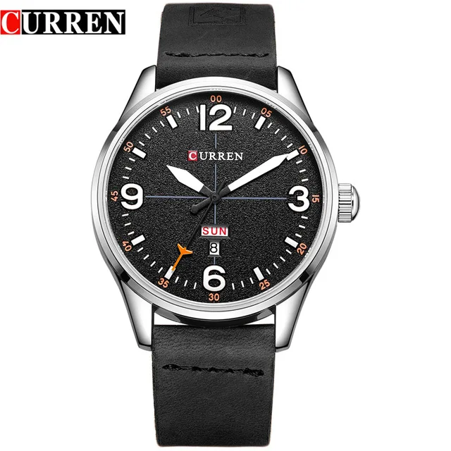 black black white CURREN Топ Роскошный бренд кожаный ремешок модное Повседневное платье деловые кварцевые наручные часы креативный подарок часы для мужчин спортивные - Цвет: black black white