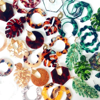 

INS Trendy Acrylic Geometric Earrings Vintage Big Large Resin Long stud Earrings for Women Bohemian ZA Jewelry party Brincos