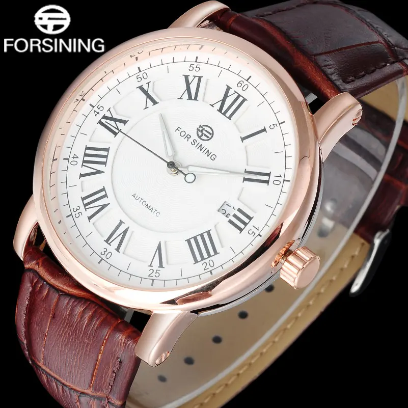 FORSINING أزياء العلامة التجارية خمر الميكانيكية ووتش الرجال التلقائي عارضة الساعات حلقة من جلد روما عدد الهاتفي ساعة التقويم FORSINING أزياء العلامة التجارية خمر الميكانيكية ووتش الرجال التلقائي عارضة الساعات حلقة من جلد روما عدد الهاتفي ساعة التقويم