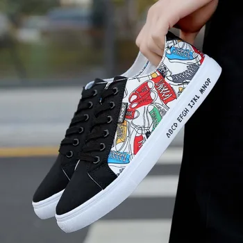 

Creative Graffiti Fashion Casual Men'S Shoes Hard-Wearing And Anti-Skid Comfortable Lace-Up Nice Shoes Male Multi-Color Optional