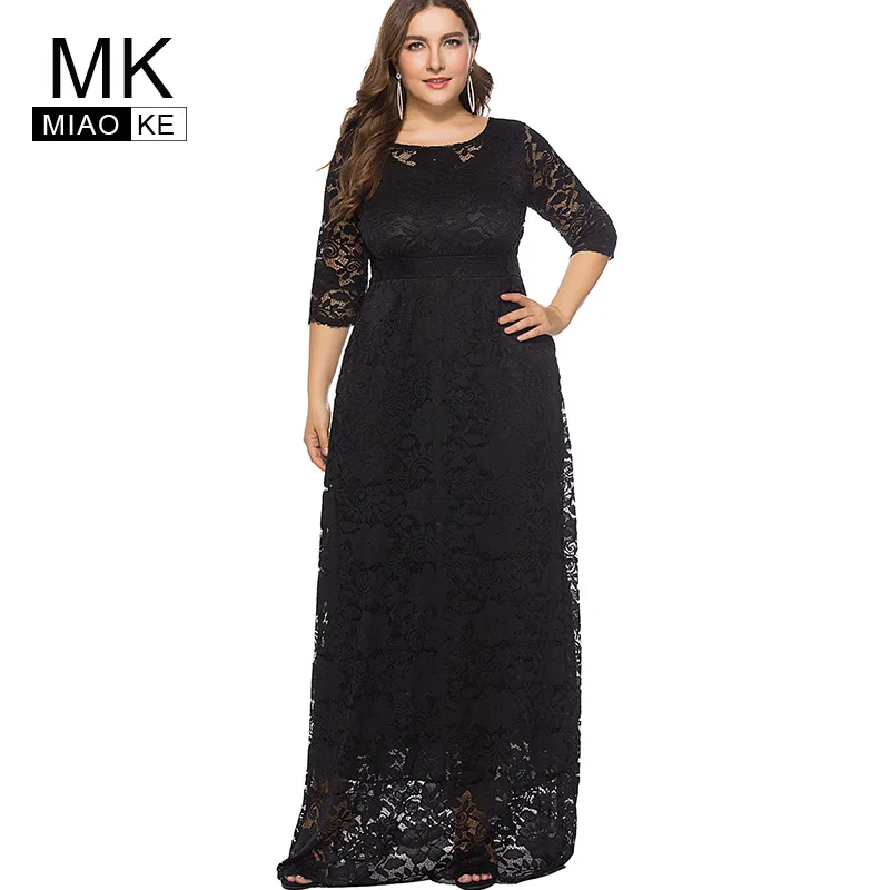 

Miaoke Plus Size Red Maxi Lace Dress Women Clothing 2018 High Quality Fashion Vintage Sexy Club Party Elegant Dresses