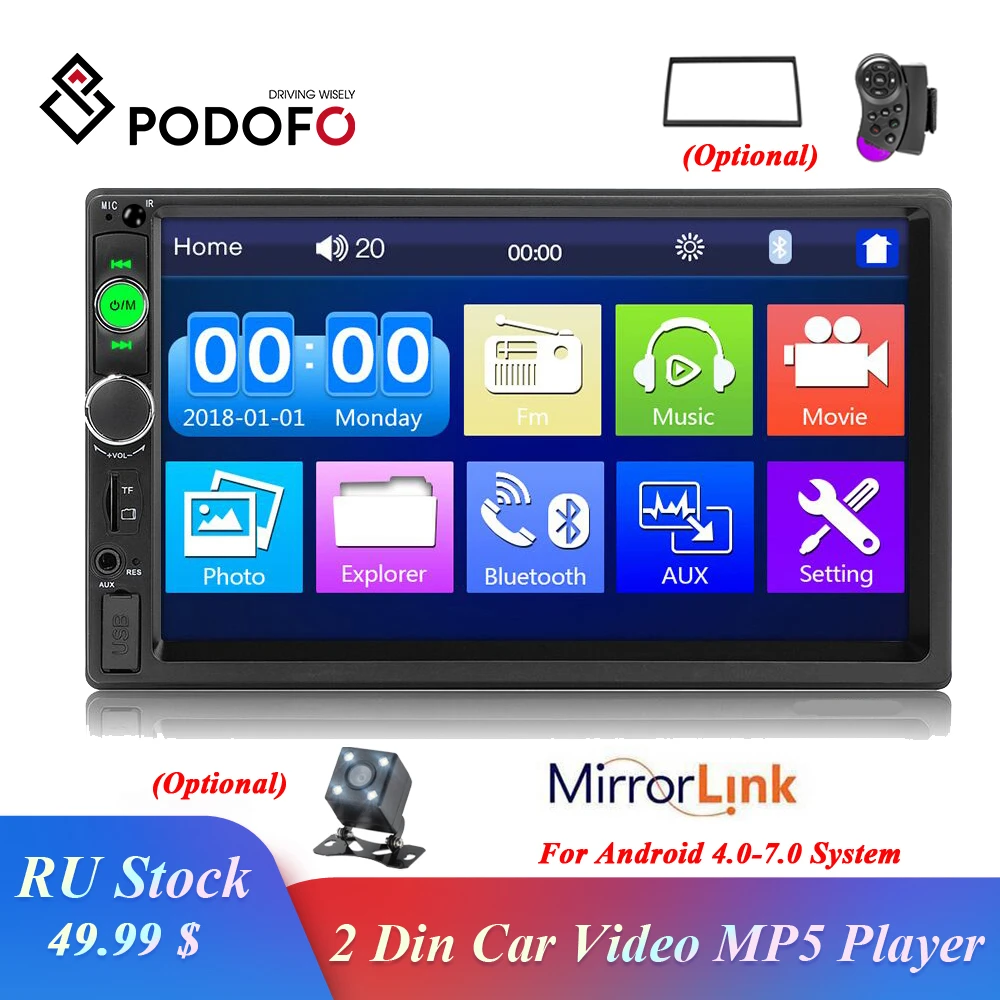 

Podofo Autoradio 2 din Car Radio 7" Touch Screen 7018B Audio MP5 Multimedia Player Bluetooth USB Tape Recorder Rear View Camera