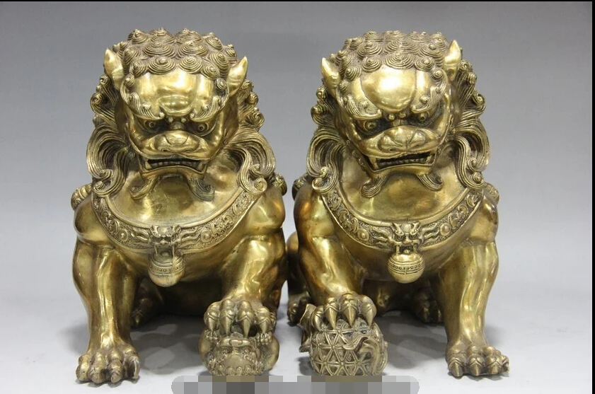Китайский Королевский Feng Shui Медь латунь злых охранник двери фу собаки Лев Пара |