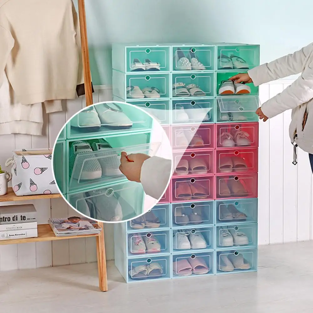

1Pc 4ColorTransparent Shoes Drawer Case Stackable Sundries Storage Box Rack Organizerb Plastic Rectangle Shoe Storage Box Case