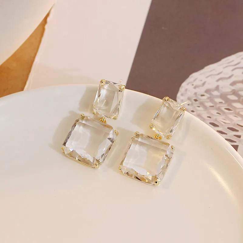 Wing yuk tak простые квадратные корейские серьги с кристаллами для женщин, высококачественные вечерние серьги-капли на свадьбу