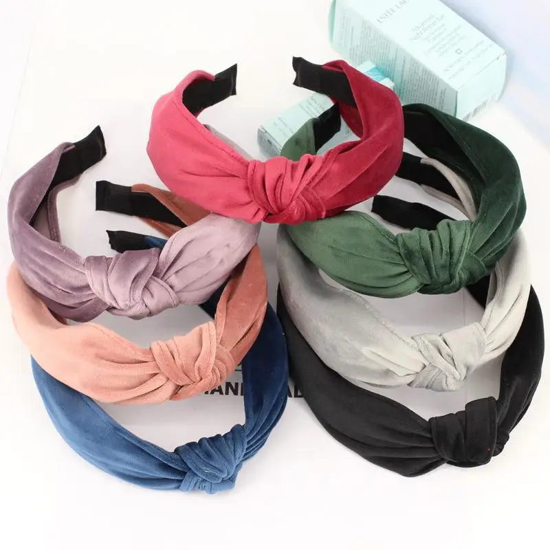 

Deepom Elastic Hair Band Hair Accessories For Women Velvet Soft Retro Knot Headband Winter Headdress Hair Bows Hairband Headwrap
