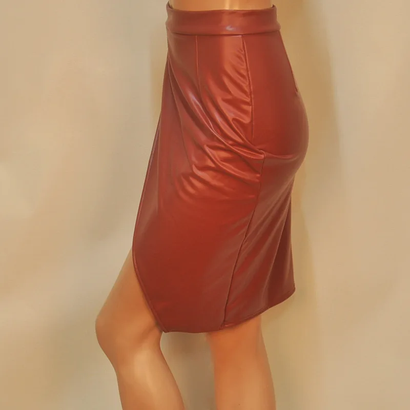 Подгоняемая женская сумка на бедрах миди с разрезом юбка женская со складками искусственная кожа сплит юбки черный красный хаки вино большого размера плюс 3XS-8XL