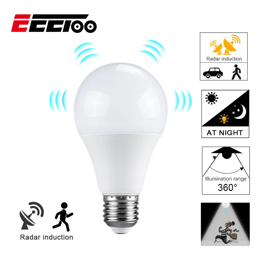 

EeeToo Emergency Light LED Bulb Radar Sensor Motion AC 85-265V Auto Smart Infrared Body Sound Smart E27 LED Bulb for Home
