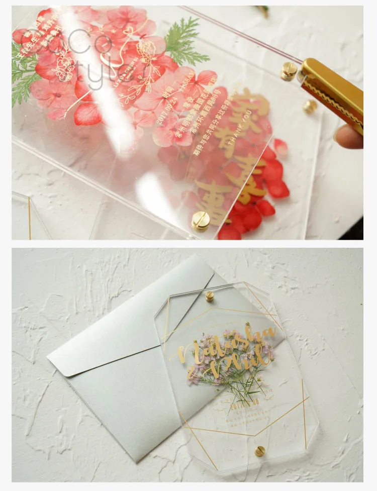  Cocostyles personalized preserved fresh flower invitation card with gold foiling printing for garde - 32856642198