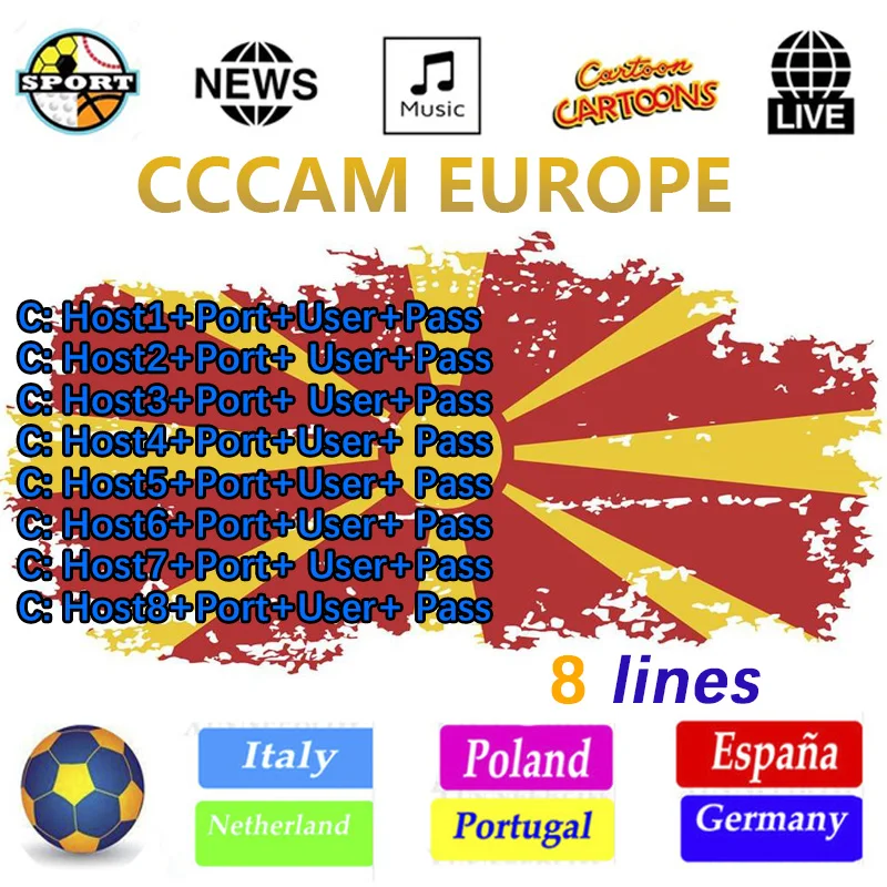 

2019 Cccams 8 10 lines stable 1 Year for Europe ccam Spain Portugal Germany Poland Italy satellite TV receiver far working flawl