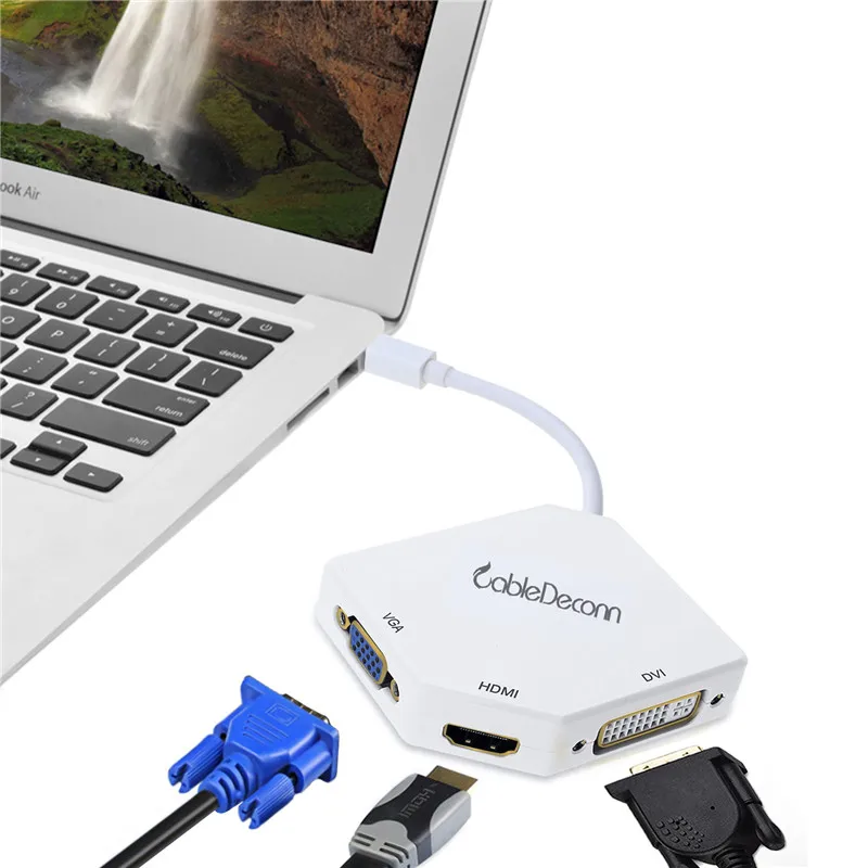 Mini DisplayPort DP Thunderbolt к HDMI VGA DVI кабель 3 в 1 адаптер для Apple ультрабук dell конвертер 2017