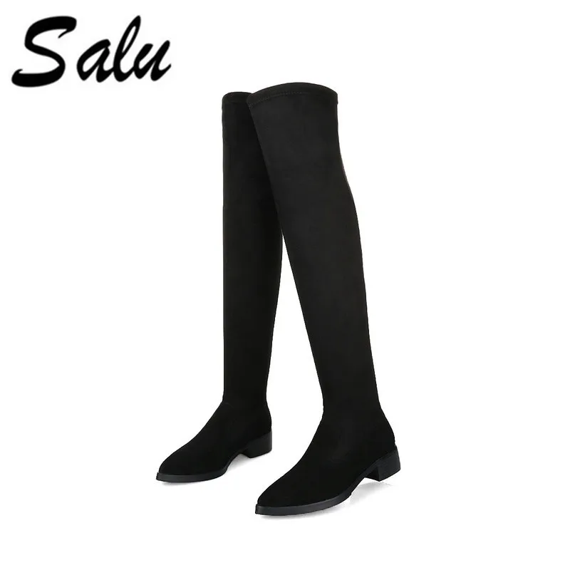 

Salu elegant round toe high boots genuine leather women boots thick heel ladies shoes knee-high boots